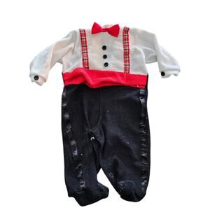 Vintage Ruth Scharf Baby Boys Sz 3-6M One Piece Tuxedo Suit Terrycloth Holiday